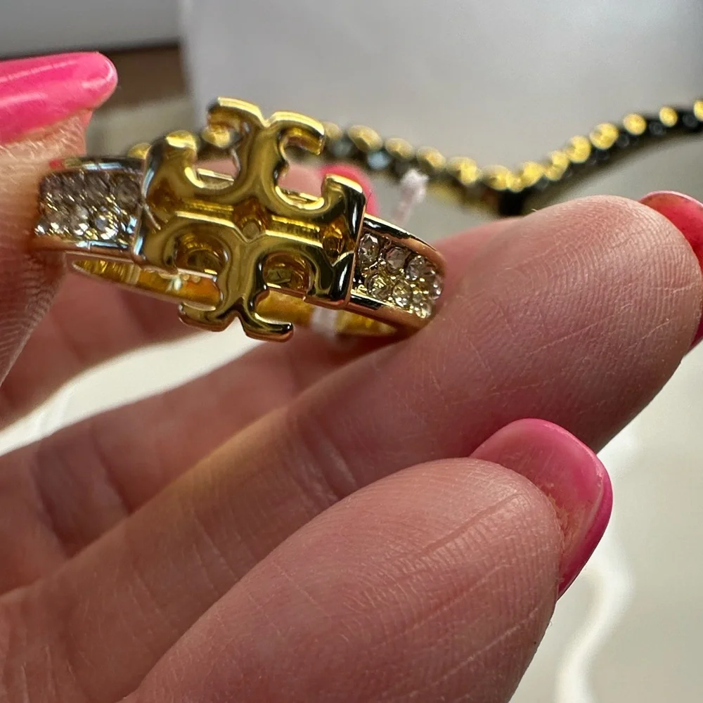 Tory Burch Gold Crystal-Embellished Ring